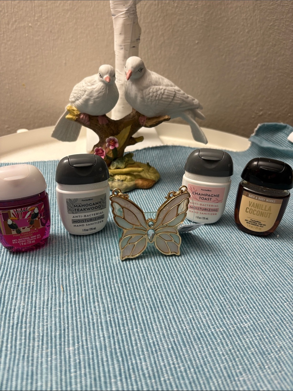 Bath & Body Works White Butterfly Hand Sanitizer Holder with Gold Trim